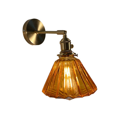 Rynx | Single-Bulb Bedroom Wall Light Postmodern Gold Rotatable Wall Sconce with Oval/Diamond/Gathered Blue/Clear/Green Glass Shade