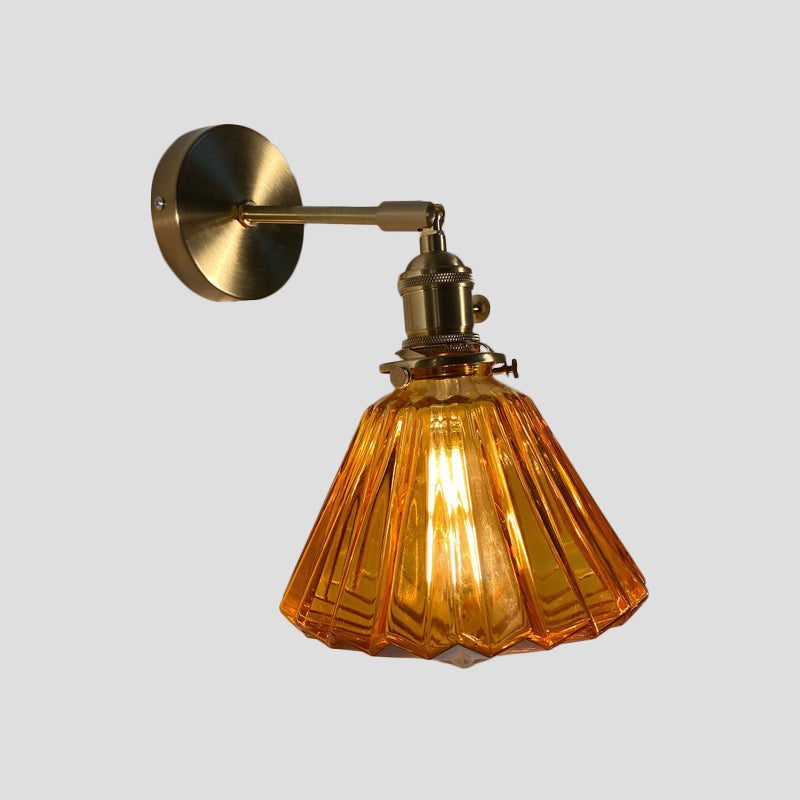 Rynx | Single-Bulb Bedroom Wall Light Postmodern Gold Rotatable Wall Sconce with Oval/Diamond/Gathered Blue/Clear/Green Glass Shade