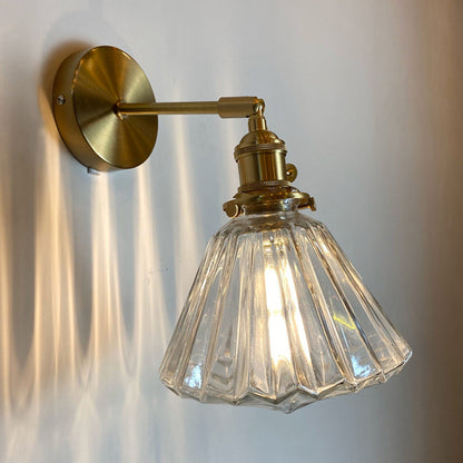 Rynx | Single-Bulb Bedroom Wall Light Postmodern Gold Rotatable Wall Sconce with Oval/Diamond/Gathered Blue/Clear/Green Glass Shade