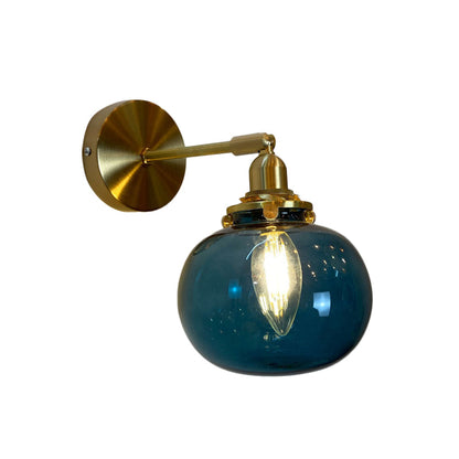 Rynx | Single-Bulb Bedroom Wall Light Postmodern Gold Rotatable Wall Sconce with Oval/Diamond/Gathered Blue/Clear/Green Glass Shade