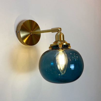 Rynx | Single-Bulb Bedroom Wall Light Postmodern Gold Rotatable Wall Sconce with Oval/Diamond/Gathered Blue/Clear/Green Glass Shade