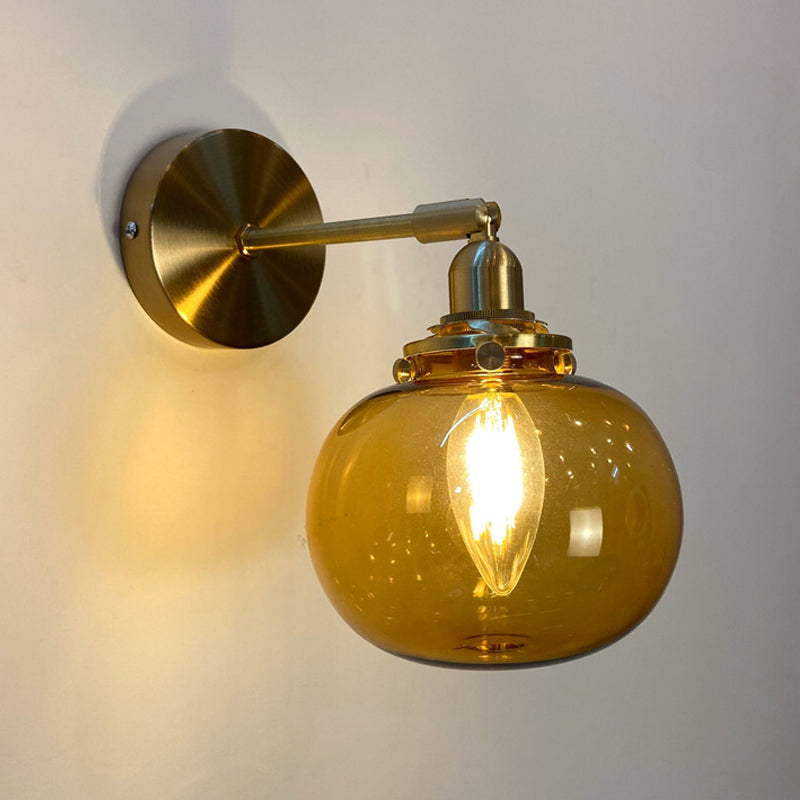 Rynx | Single-Bulb Bedroom Wall Light Postmodern Gold Rotatable Wall Sconce with Oval/Diamond/Gathered Blue/Clear/Green Glass Shade