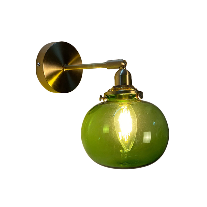 Rynx | Single-Bulb Bedroom Wall Light Postmodern Gold Rotatable Wall Sconce with Oval/Diamond/Gathered Blue/Clear/Green Glass Shade