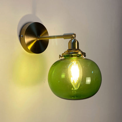Rynx | Single-Bulb Bedroom Wall Light Postmodern Gold Rotatable Wall Sconce with Oval/Diamond/Gathered Blue/Clear/Green Glass Shade