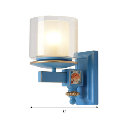 Rynx | Nordic Stylish Cylinder Wall Lamp with Shell Deco 1 Light Metal & Glass Wall Lamp for Staircase
