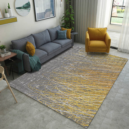 Rynx | Modern Abstract Rug Golden and Gray Polyester Rug Washable Area Rug for Living Room
