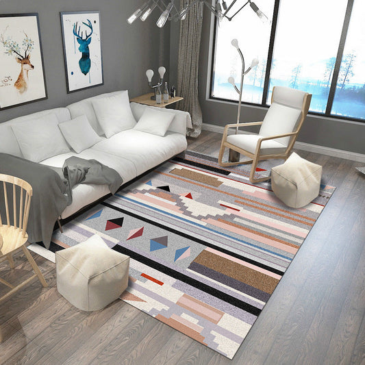 Rynx | Modern Striped Geometric Pattern Rug Multicolor Polyester Rug Machine Washable Anti-Slip Area Rug for Bedroom