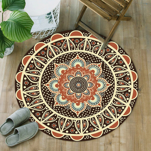 Rynx | Unique Floral Pattern Rug Green and Red Mediterranean Rug Flannel Non-Slip Backing Washable Carpet for Living Room
