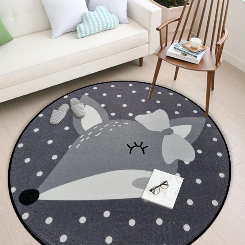 Rynx | Kids Nursery Rug in Black and Grey Animal Mouse Print Rug Polyester Washable Non-Slip Mat Rug