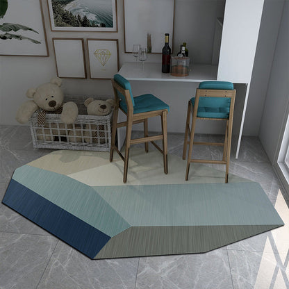 Rynx | Irregular Bedroom Carpet in Brown and Blue Modern Color Block Pattern Area Rug Polyester Machine Washable Carpet