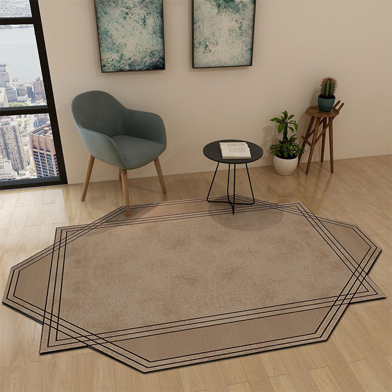 Rynx | Irregular Bedroom Carpet in Brown and Blue Modern Color Block Pattern Area Rug Polyester Machine Washable Carpet