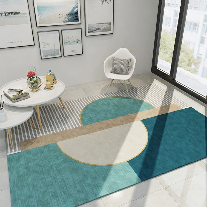 Rynx | Simple Style Stripes Rug with Geometric Shapes Light Color Polypropylene Rug Machine Wash Carpet for Bedroom