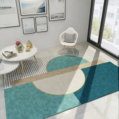 Rynx | Simple Style Stripes Rug with Geometric Shapes Light Color Polypropylene Rug Machine Wash Carpet for Bedroom