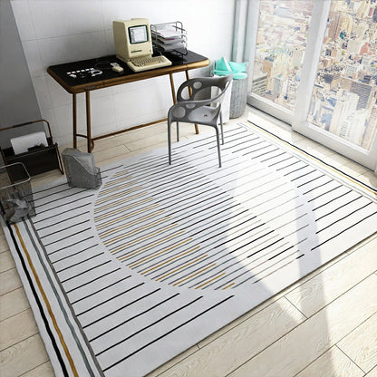 Rynx | Simple Style Stripes Rug with Geometric Shapes Light Color Polypropylene Rug Machine Wash Carpet for Bedroom