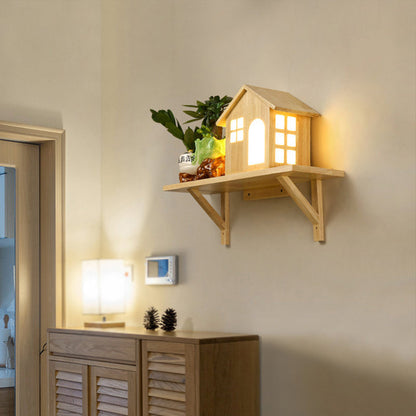 Rynx | Beige Lodge Wall Lamp Interior Nordic Wood LED Wall Cabinet with Shelf, Warm/White Light