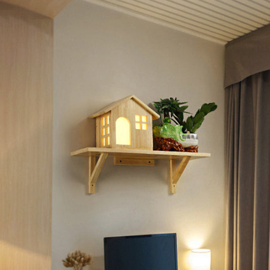 Rynx | Beige Lodge Wall Lamp Interior Nordic Wood LED Wall Cabinet with Shelf, Warm/White Light