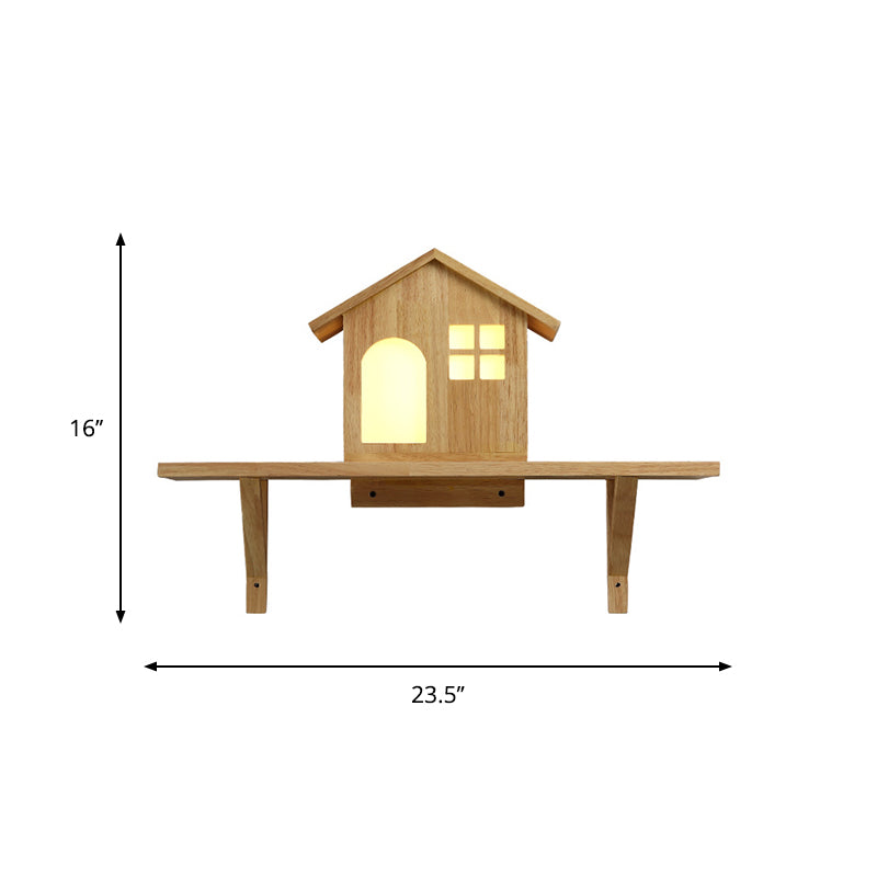 Rynx | Beige Lodge Wall Lamp Interior Nordic Wood LED Wall Cabinet with Shelf, Warm/White Light