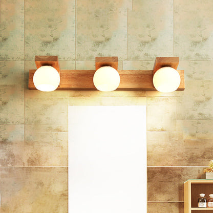 Rynx | Linear Bathroom Wall Lamp Wood 2/3 Heads Nordic Wall Mounted Lamp with Ball Opal Glass Shade