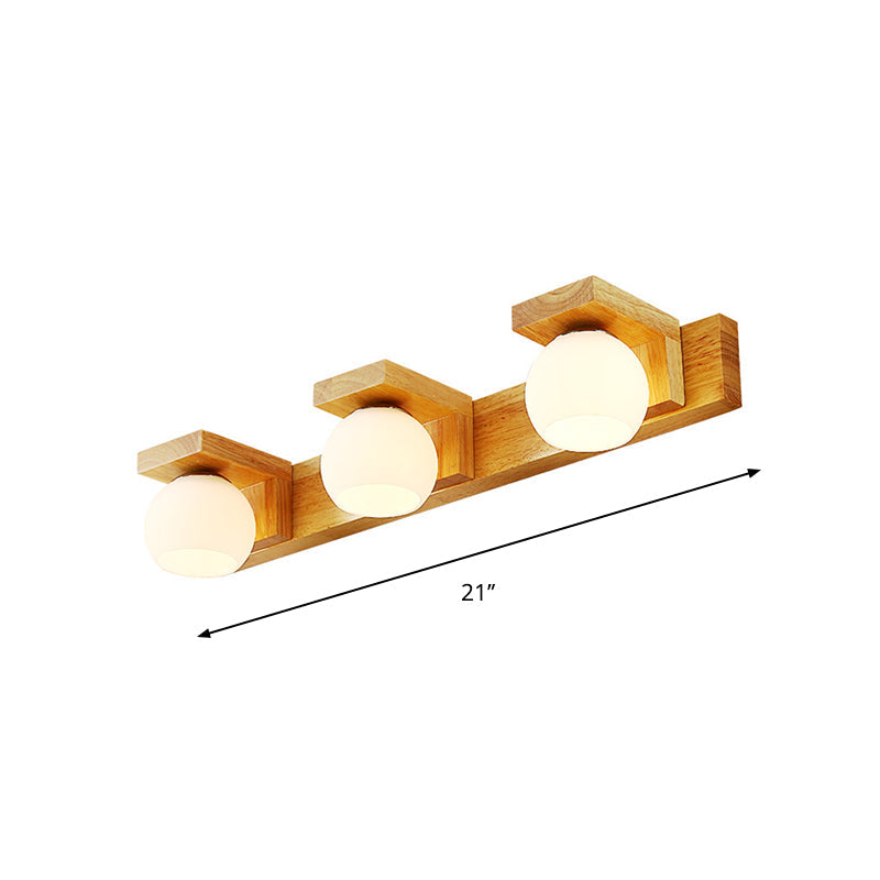 Rynx | Linear Bathroom Wall Lamp Wood 2/3 Heads Nordic Wall Mounted Lamp with Ball Opal Glass Shade
