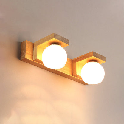 Rynx | Linear Bathroom Wall Lamp Wood 2/3 Heads Nordic Wall Mounted Lamp with Ball Opal Glass Shade