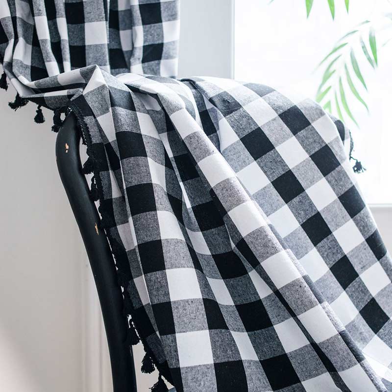 Rynx | Black & White Checked Cotton-Linen Curtain