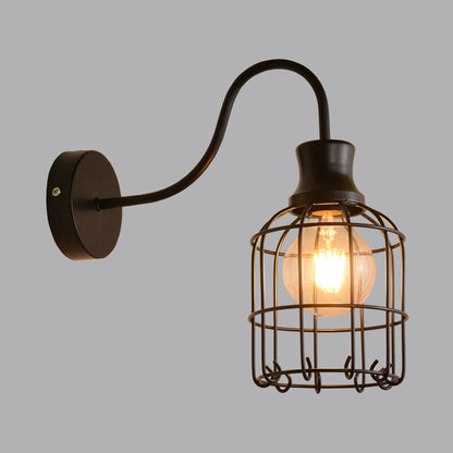 Rynx | Metal Birdcage Wall Mount Lighting with Gooseneck Arm Vintage 1 Main Wall Lamp Sconces in Black