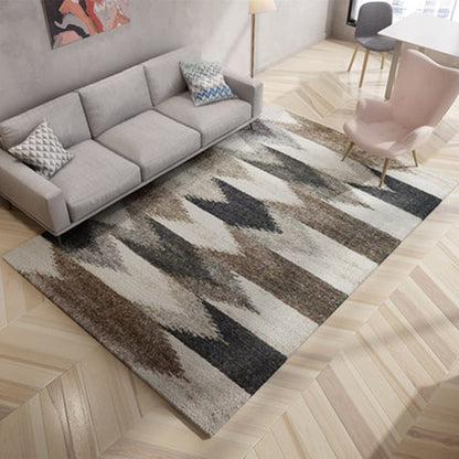 Rynx | Brown Bedroom Carpet Novelty Circle Triangle Stripe Pattern Area Rug Polyester Washable Rug