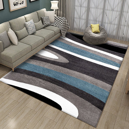 Rynx | Novelty Stripe Curve Pattern Rug in Black and Gray Polyester Rug Washable Rug for the Living Room