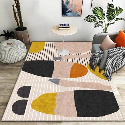 Rynx | Ivory Bedroom Rug New Stripe Color Block Pattern Rug Polyester Washable Area Rug