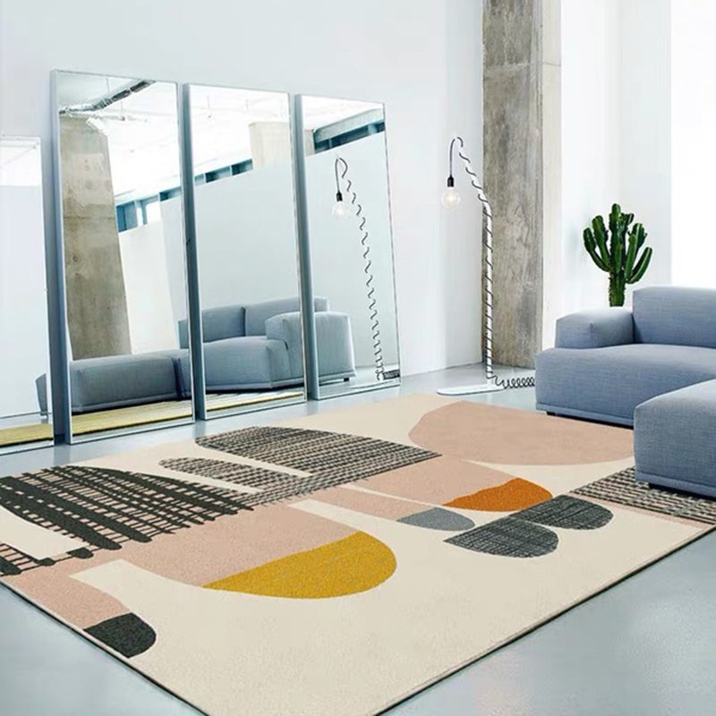 Rynx | Ivory Bedroom Rug New Stripe Color Block Pattern Rug Polyester Washable Area Rug