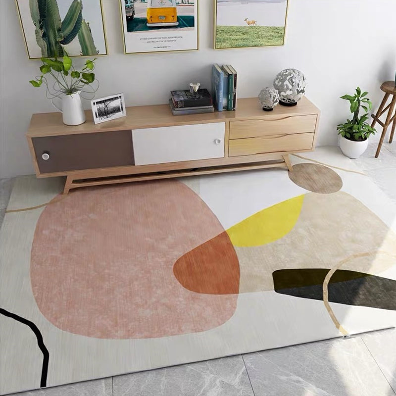 Rynx | Ivory Bedroom Rug New Stripe Color Block Pattern Rug Polyester Washable Area Rug