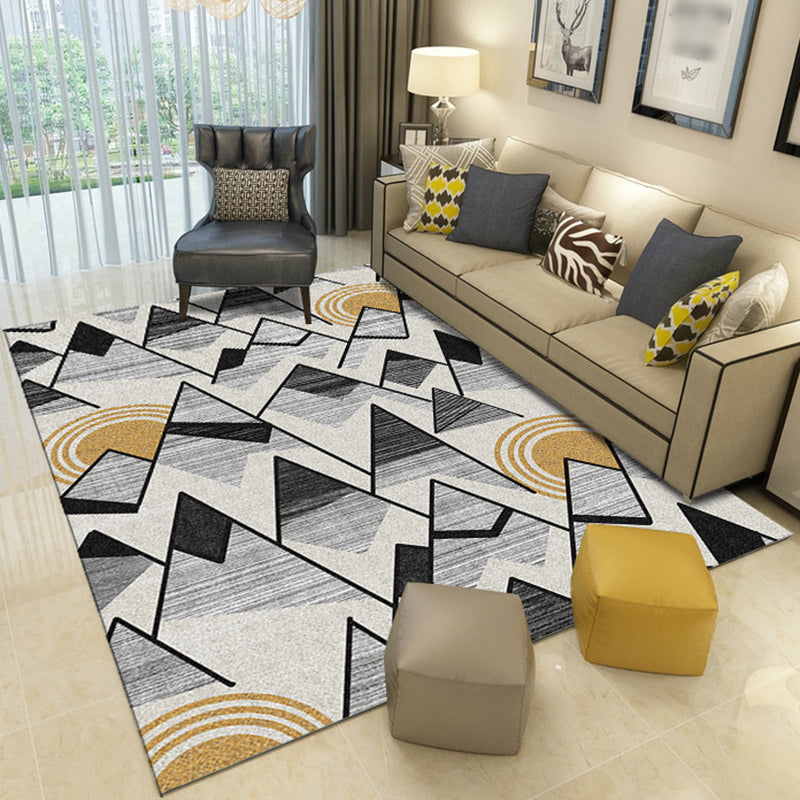 Rynx | Nordic New Arrivals Rug in Ivory Geometry Triangle Print Rug Polyester Washable Rug for Living Room
