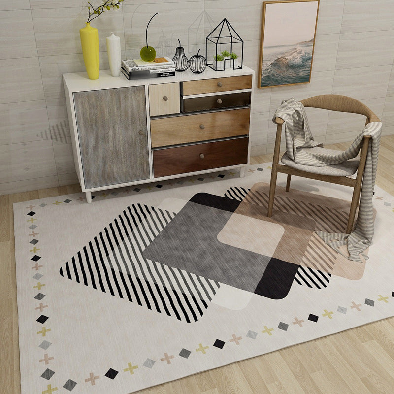 Rynx | Novelty Geometric Diamond Print Area Rug in Ivory Polyester Carpet Washable Area Rug for Home Decoration