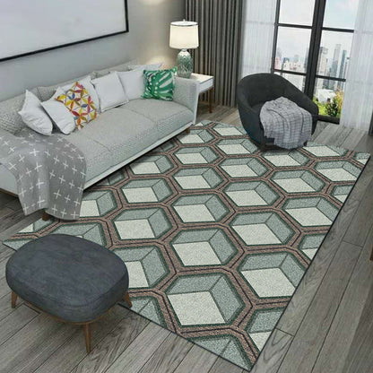 Rynx | Modern Geometric Print Rug Green Polyester Rug Washable Area Rug for Living Room