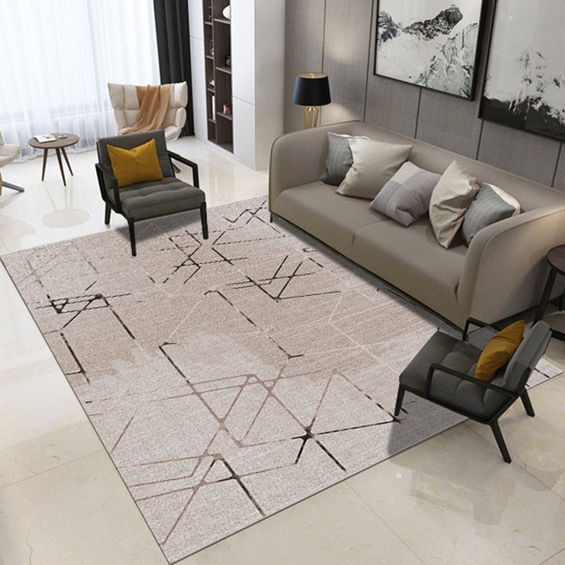 Rynx | Novelty Bedroom Rug in Ivory and Brown Geometric Triangle Print Rug Polyester Washable Area Rug