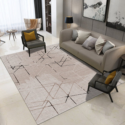 Rynx | Novelty Bedroom Rug in Ivory and Brown Geometric Triangle Print Rug Polyester Washable Area Rug
