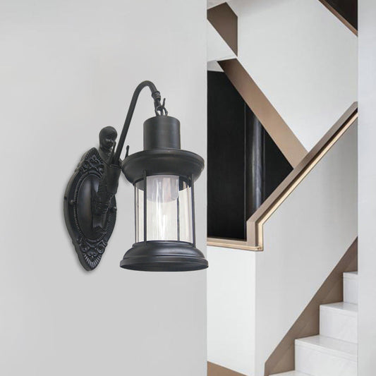 Rynx | Clear Glass Black/Bronze/Copper Wall Light Kerosene 1-Light Vintage Style Wall Lamp Light for Outdoor