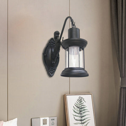 Rynx | Clear Glass Black/Bronze/Copper Wall Light Kerosene 1-Light Vintage Style Wall Lamp Light for Outdoor