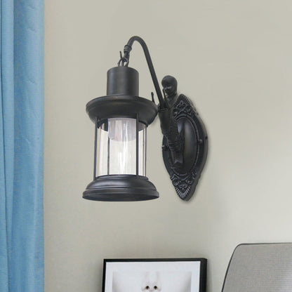 Rynx | Clear Glass Black/Bronze/Copper Wall Light Kerosene 1-Light Vintage Style Wall Lamp Light for Outdoor