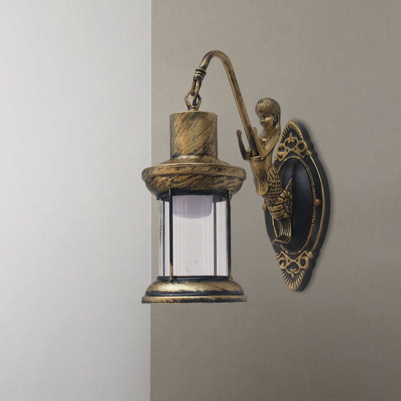 Rynx | Clear Glass Black/Bronze/Copper Wall Light Kerosene 1-Light Vintage Style Wall Lamp Light for Outdoor