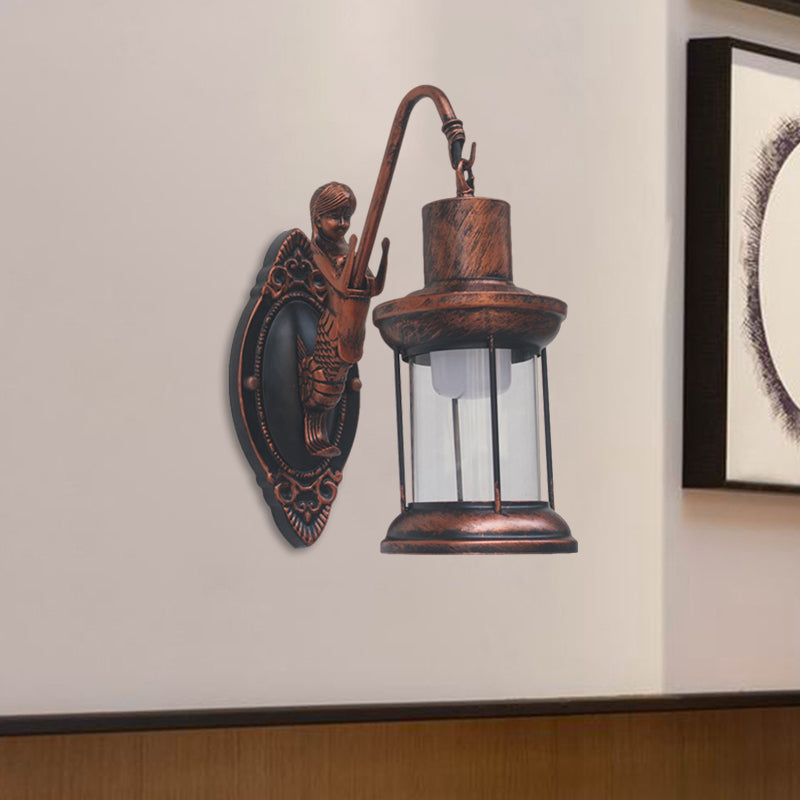 Rynx | Clear Glass Black/Bronze/Copper Wall Light Kerosene 1-Light Vintage Style Wall Lamp Light for Outdoor