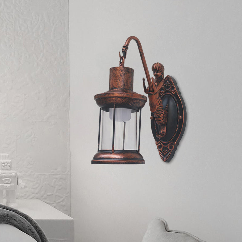 Rynx | Clear Glass Black/Bronze/Copper Wall Light Kerosene 1-Light Vintage Style Wall Lamp Light for Outdoor