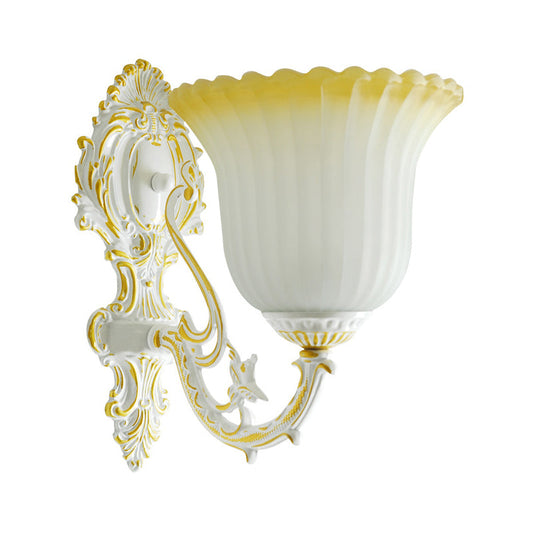 Rynx | 1 Bulb Cream Glass Wall Light Vintage White Floral Kitchen Wall Mount Lighting Fixture