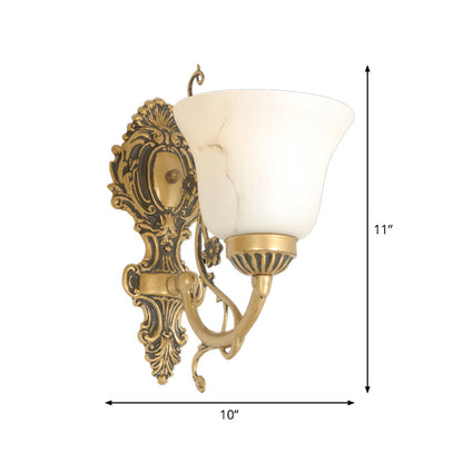 Rynx | 1 Bulb Cream Glass Wall Light Vintage White Floral Kitchen Wall Mount Lighting Fixture