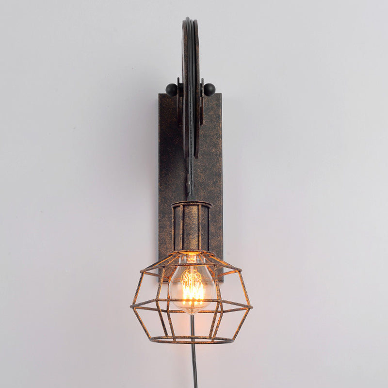 Rynx | Antique Black Single Pulley Wall Lamp Industrial Iron Wire Cage Wall Lighting for Restaurant
