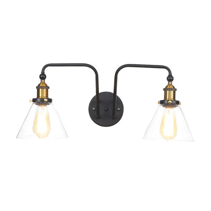 Rynx | 2 Lights Bright Glass Sconce Lamp Industrial Style Black Cone/Bowl Living Room Wall Lighting Idea