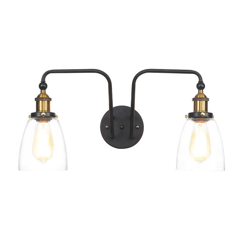 Rynx | 2 Lights Bright Glass Sconce Lamp Industrial Style Black Cone/Bowl Living Room Wall Lighting Idea