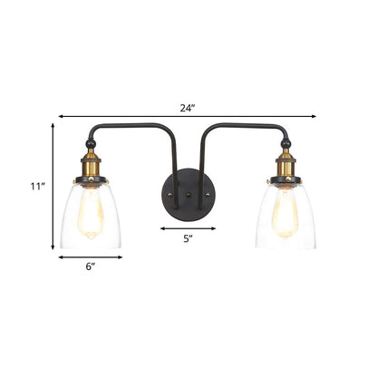 Rynx | 2 Lights Bright Glass Sconce Lamp Industrial Style Black Cone/Bowl Living Room Wall Lighting Idea