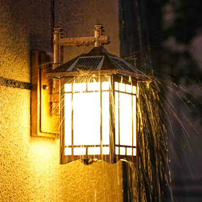 Rynx | Solar Energy LED House Wall Lamp Rustic Black/Bronze Frosted Glass Wall Mount Light Fixture