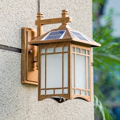 Rynx | Solar Energy LED House Wall Lamp Rustic Black/Bronze Frosted Glass Wall Mount Light Fixture